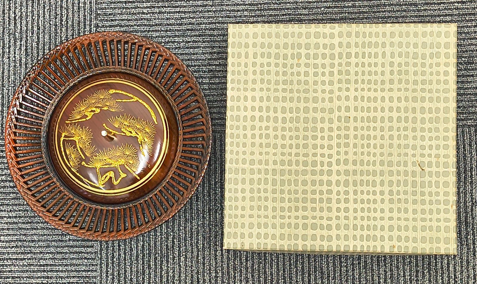 ☆新品未使用【茶道具】高級 菓子器 食籠 松蒔絵 籠細工 蓋付き 和菓子