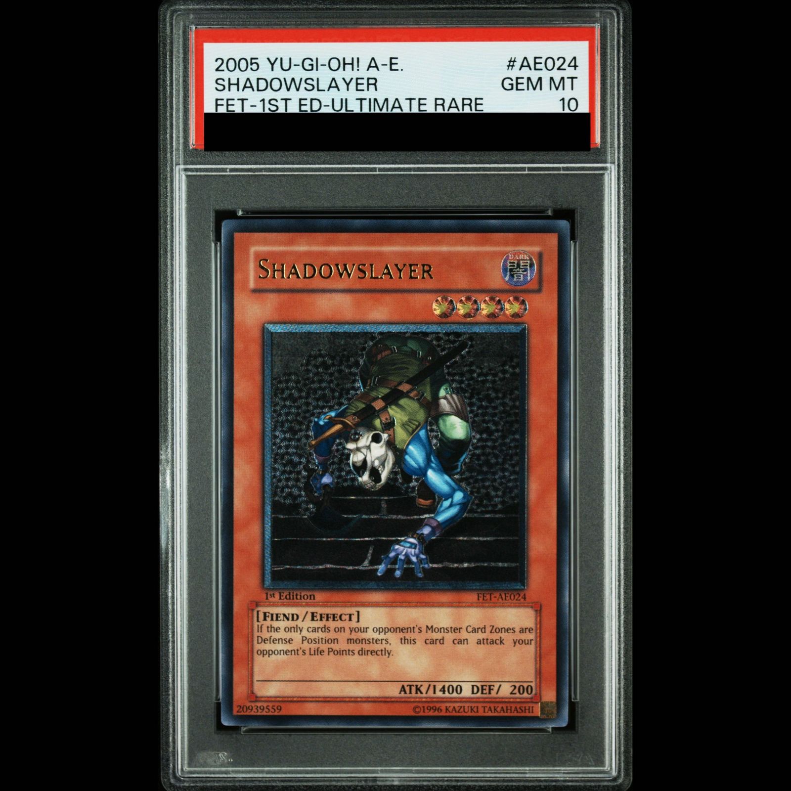 遊戯王　psa10 闇の住人シャドウキラー　旧アジア版 PSA10】 闇の住人シャドウキラー (1st) [レリーフ] {FET-AE024} 旧