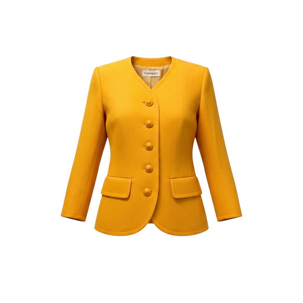 14g5 YVES SAINT LAURENT イヴサンローラン ノーカラージャケット ウールジャケット サイズ36 イエロー レディース 女性用u02t