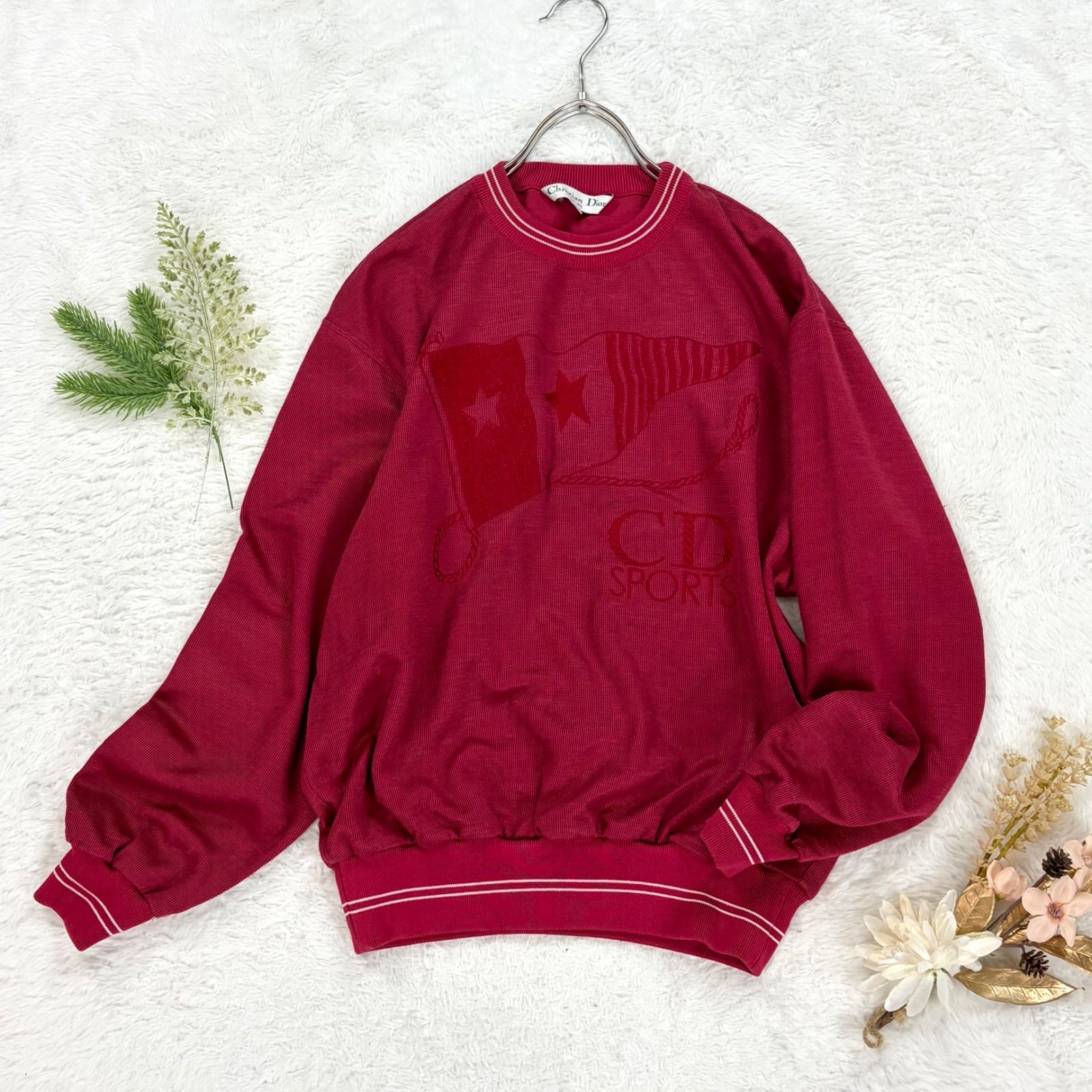 Vintage Christian Dior SPORTS クリスチャンディオール スポーツ ニット セーター クルーネック ロゴ刺繍 コットン/リネン ヴィンテージ ビンテージ レディース