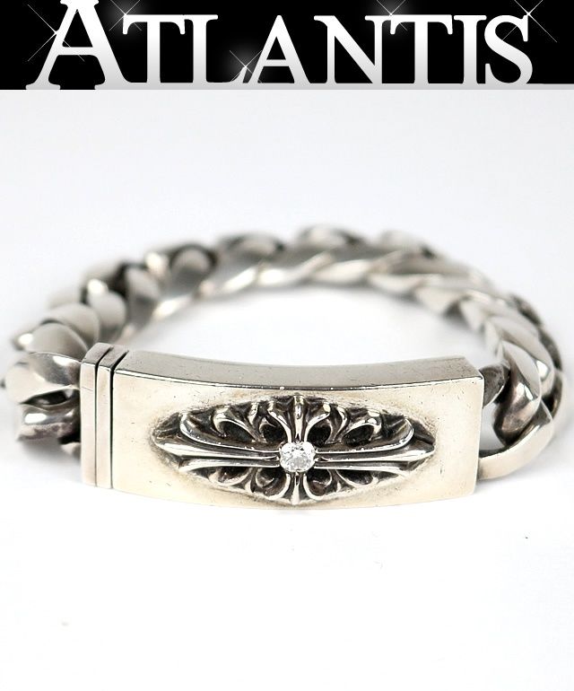 CHROME HEARTS 銀座店 クロムハーツ クラシックリンク フローラルクロス IDブレス 1Pダイヤ 13リンク メンズ シルバー SV925 103717