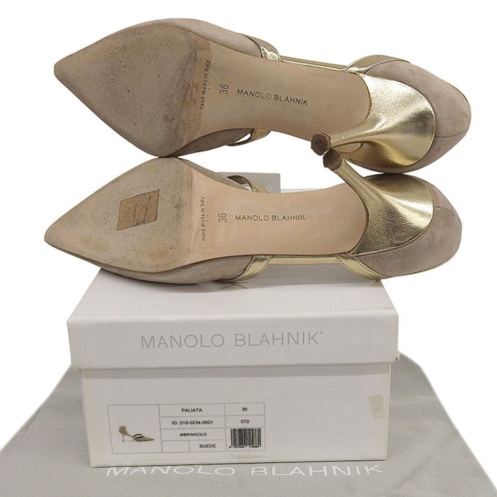 【イタリア製】MANOLO BLAHNIK ベージュ　サテンパンプス 36 MANOLO BLAHNIK マノロブラニク PALIATA レザー×スエード ヒール