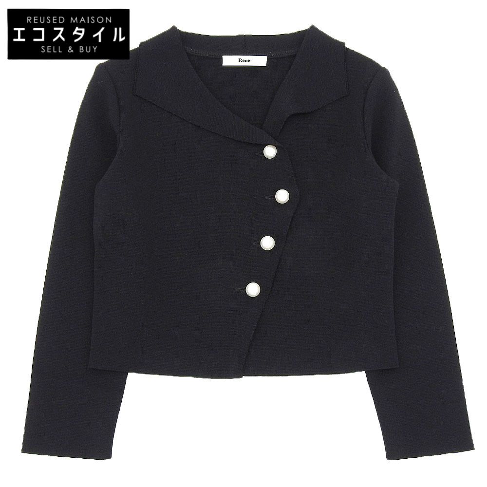 Rene ルネ 美品 パールボタン ニットジャケット レディース 黒