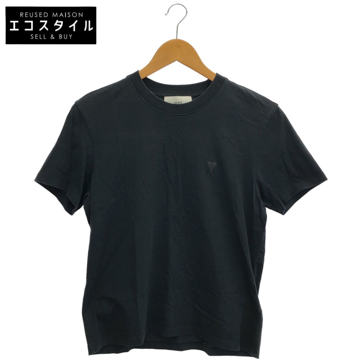 AMI PARIS アミパリス ブラック コットン ロゴ刺繍 Tシャツ XS - メルカリ