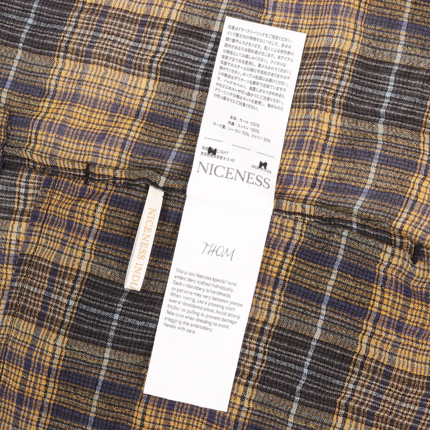 新品】NICENESS ナイスネス シャツ イエロー サイズ:L 26SS チェック