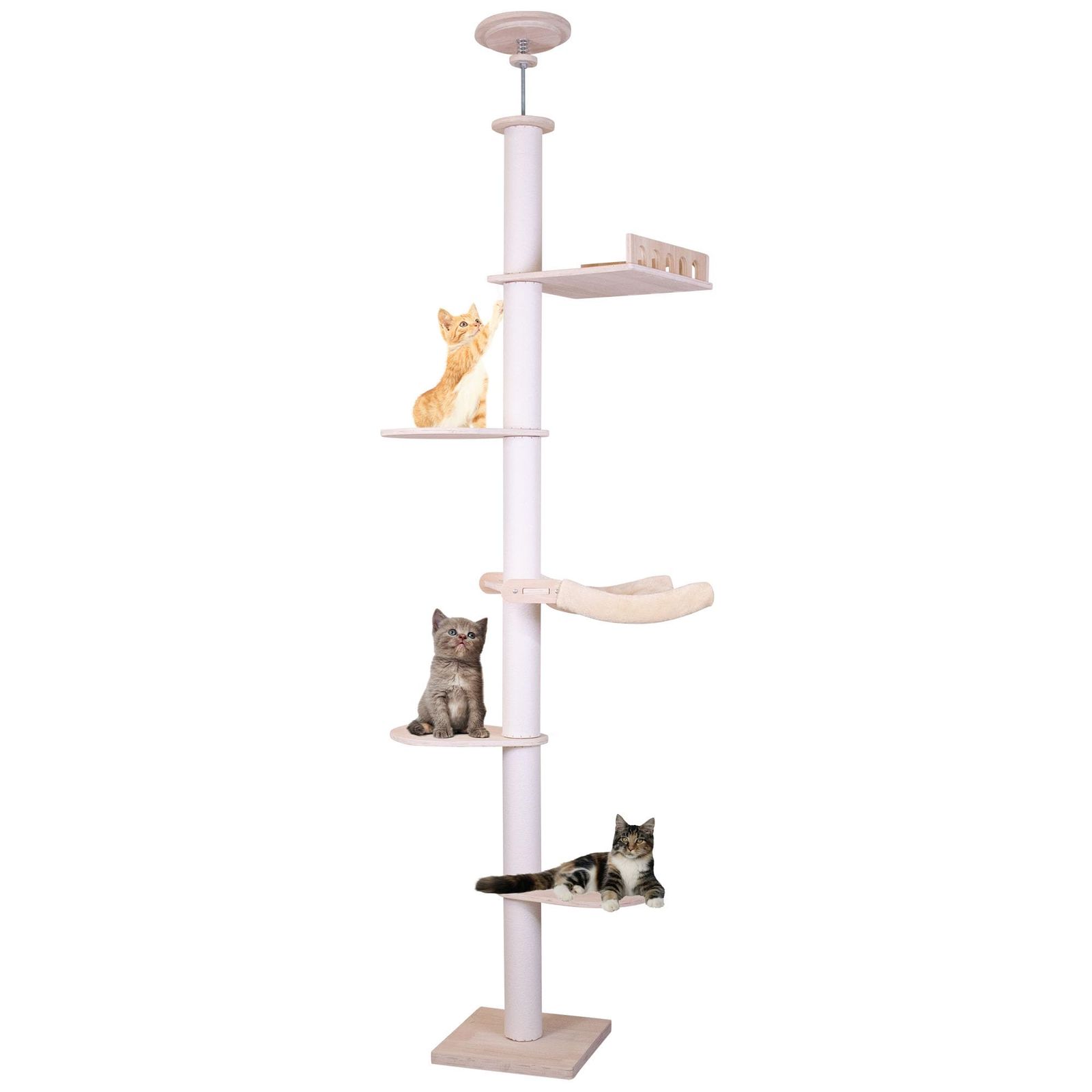 Meowtopia キャットタワー 木製 猫タワー 突っ張り スリム 小型 中型 大型猫用 キャット タワー ウォーク 人気 猫 タワー 日本語マニュアル 高さ調節可能 218-282cm, 多層プラットフォーム, 麻縄巻き支柱, 猫用ベッド付き, 安定性Ju