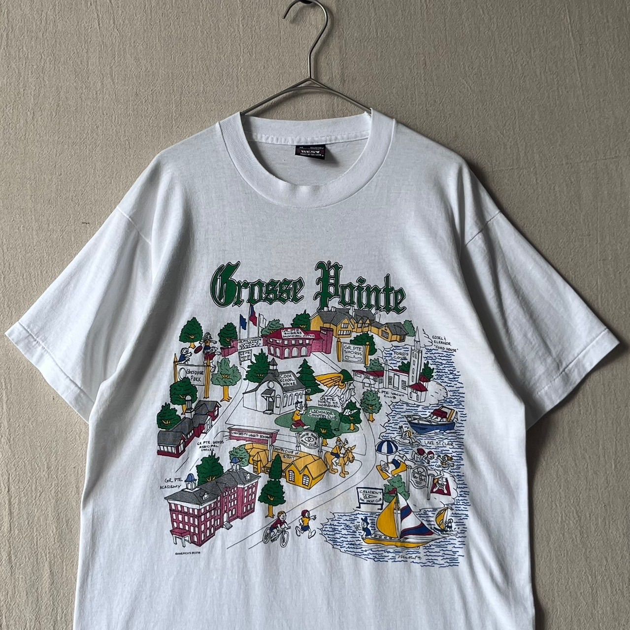 USA製 90s FRUIT OF THE LOOM Tシャツ / M コットン ポリ ホワイト プリント 半袖 ビンテージ T6-06063-9217