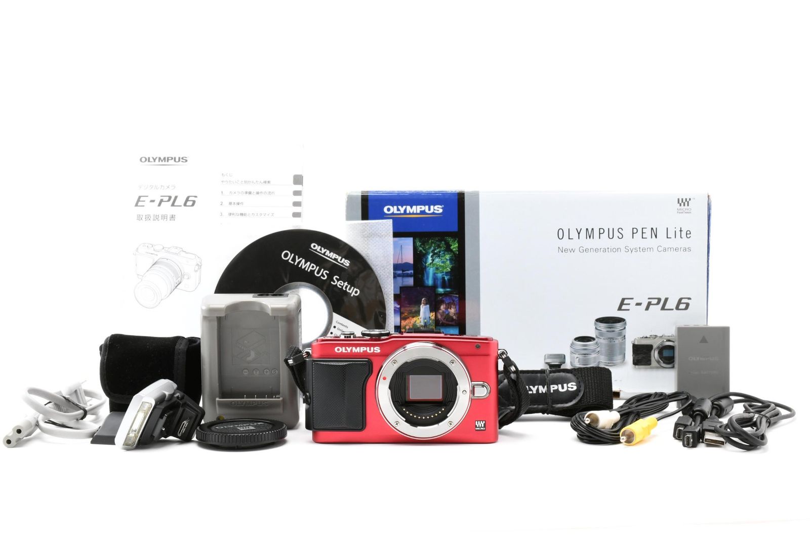 実用光学美品 箱あり Olympus オリンパス PEN Lite E-PL6 ボディ 赤