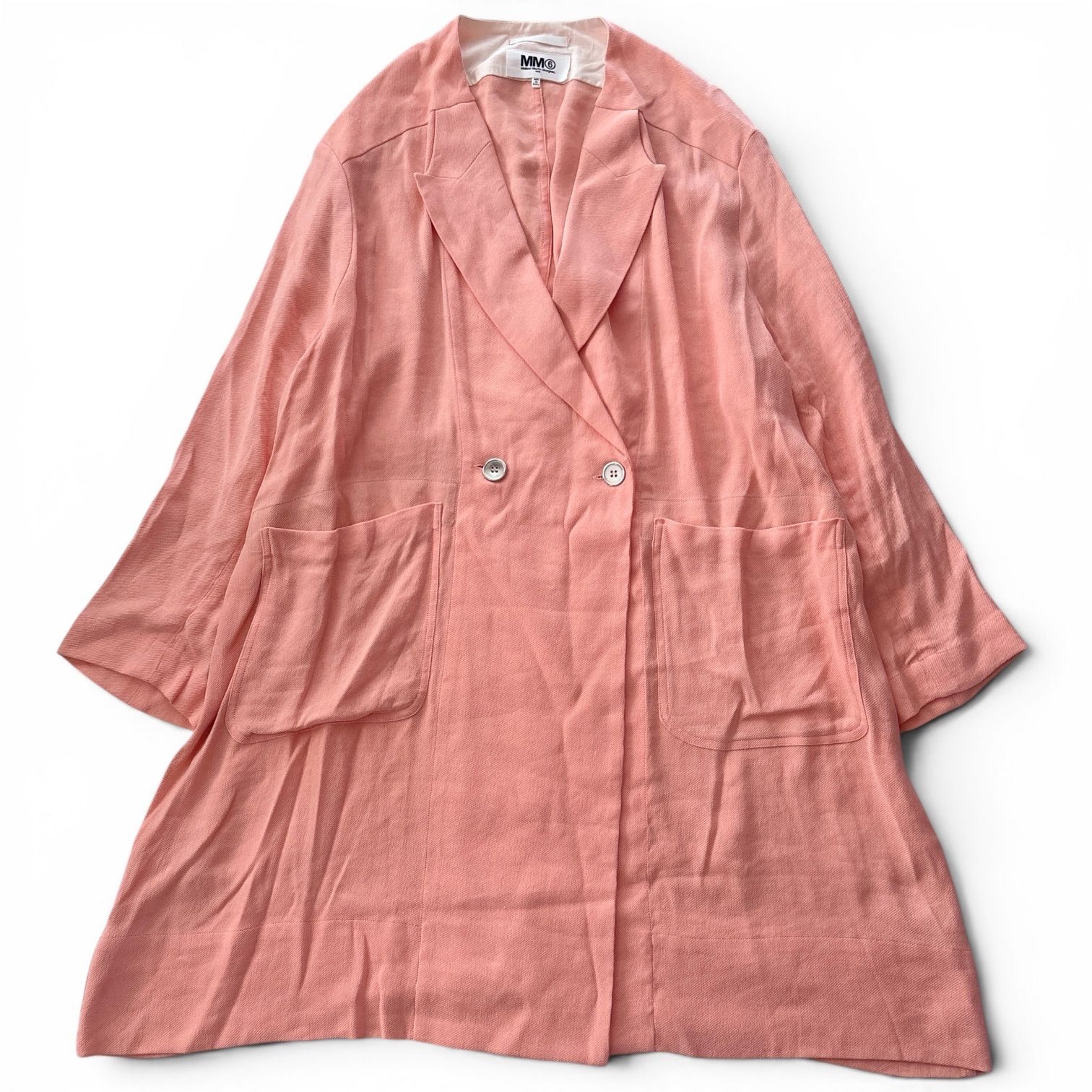 イタリア製 Maison Margiela MM6 リネン混 チェスターコート オーバーサイズ 42 サーモンピンク