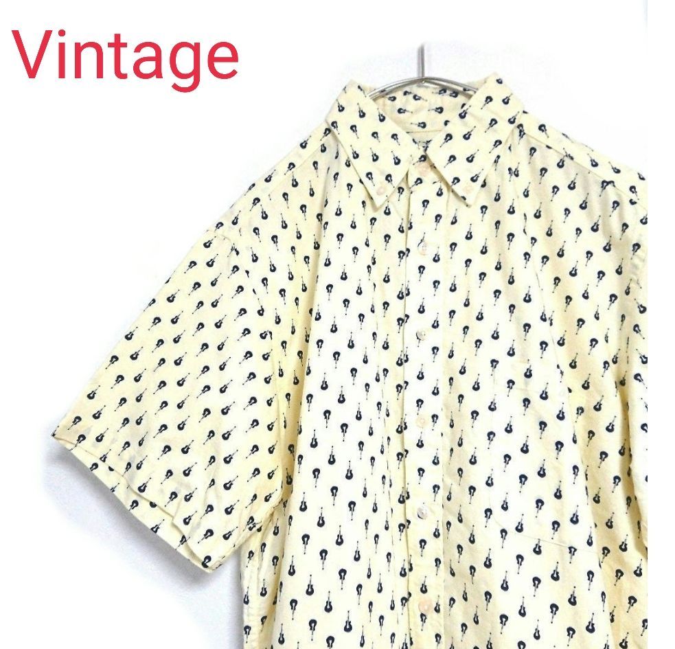 Vintage CORISCO AUTHENTIC ビンテージ ギター 柄 半袖 柄シャツ 総柄