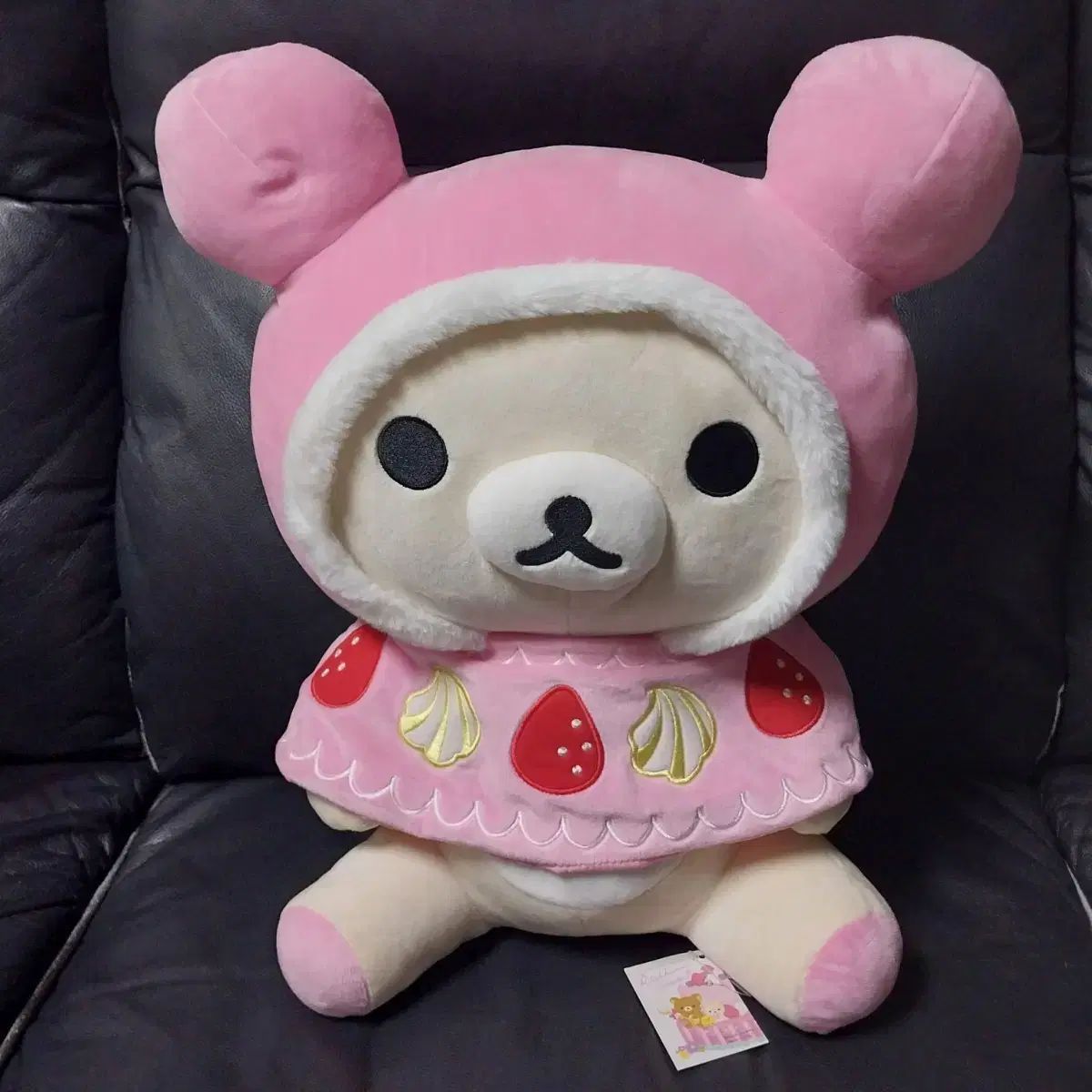 リラックマ ぬいぐるみ ピンクフード付き リラックマ いちご パータン ピンク フード ぬいぐるみ(大) - メルカリ