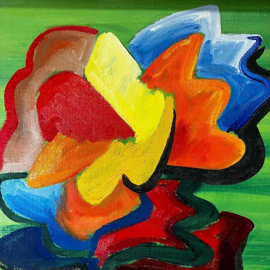 一点物】色むらの木 油彩画 57.5×50cm 額装済 現代アート ポップアート