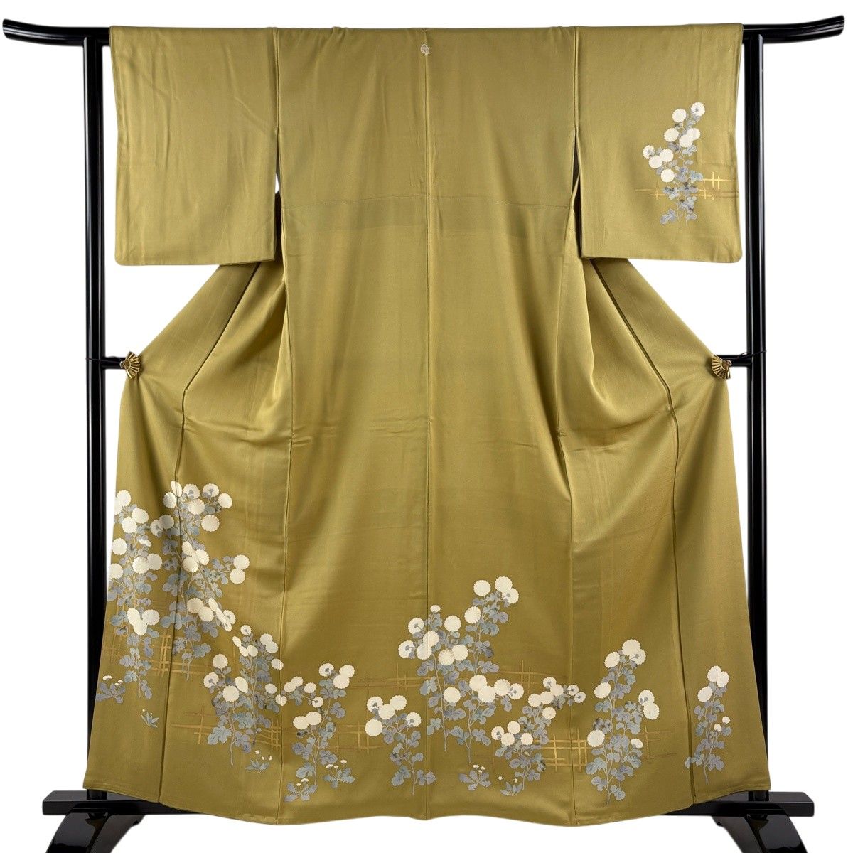 付下げ 身丈161cm 裄丈63cm S 袷 千總 落款 菊 刺繍 金彩 茶緑色 正絹