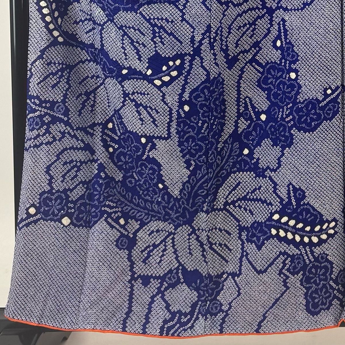 振袖 身丈159cm 裄丈68cm L 袷 桐 枝梅 総絞り 青 正絹 優品 【中古