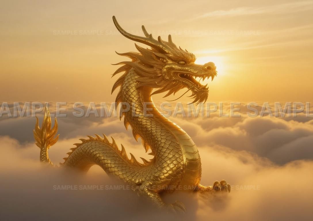 AIアート】【金運上昇】黄金龍 雲海 昇龍 開運 風水 アート パワー