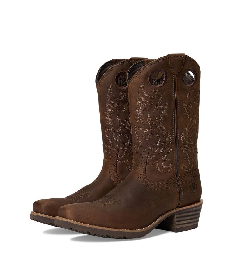 アリアト メンズ シューズ ブーツ・レインブーツ Ariat Hybrid Roughstock Square Toe Cowboy Boot Distressed Brow