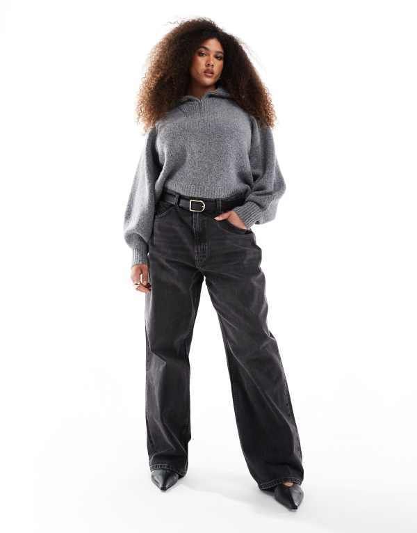 エイソス レディース ボトムス デニムパンツ ワイドレッグ ジーンズ ASOS Curve ASOS DESIGN Curve wide leg dad jeans in washed WASHED