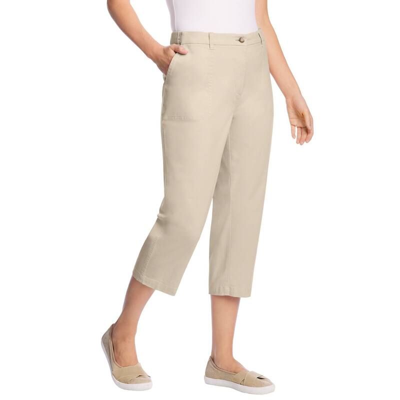 ウーマン ウィズイン レディース ボトムス カジュアルパンツ プラスサイズ キャップ Woman Within Plusize Adjustable Waist Chino Capri Natural