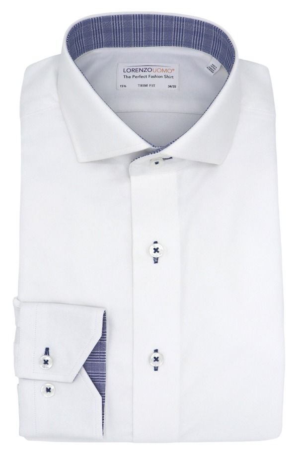 ロレンゾウオモ メンズ トップス シャツ コットン Lorenzo Uomo Trim Fit Cotton Dresshirt White ホワイト