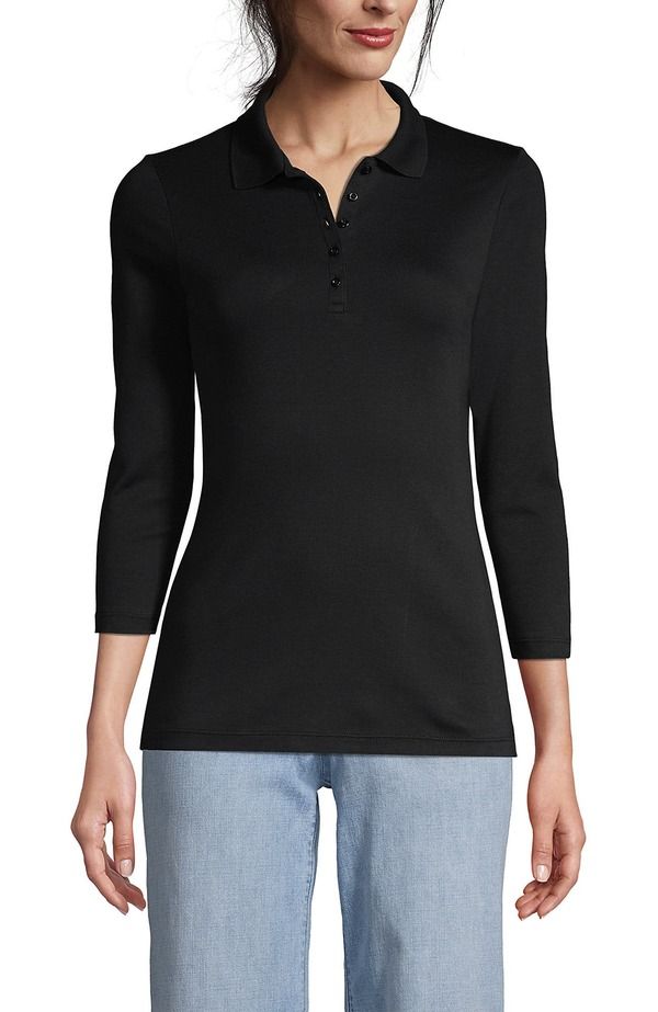 ランズエンド レディース トップス ポロシャツ コットン Lands End 34 Sleeve Supima Cotton Polo Shirt Black ブラック