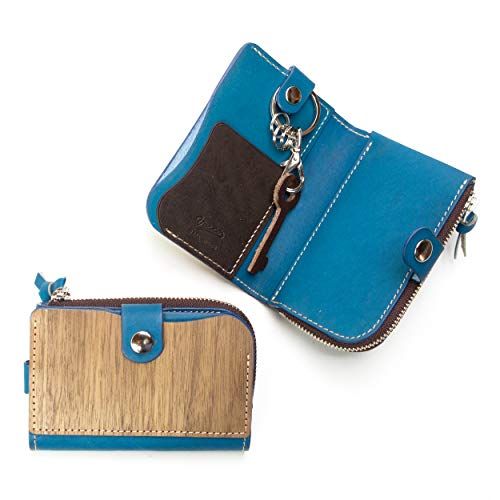 Key card coin case キーケース 小銭入れ付き メンズ レディース 本革 天然木 ウッド レザー 日本製 ブルー(チョコ)送料無料 fa732dff