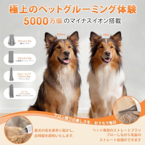 Petaboo 犬ドライヤー マイナスイオン【無段階風速 静電気除去】ペット