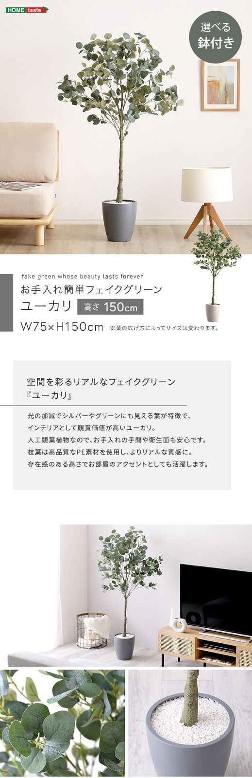 お手入れ簡単フェイクグリーン　ユーカリ　Mサイズ(150cm)