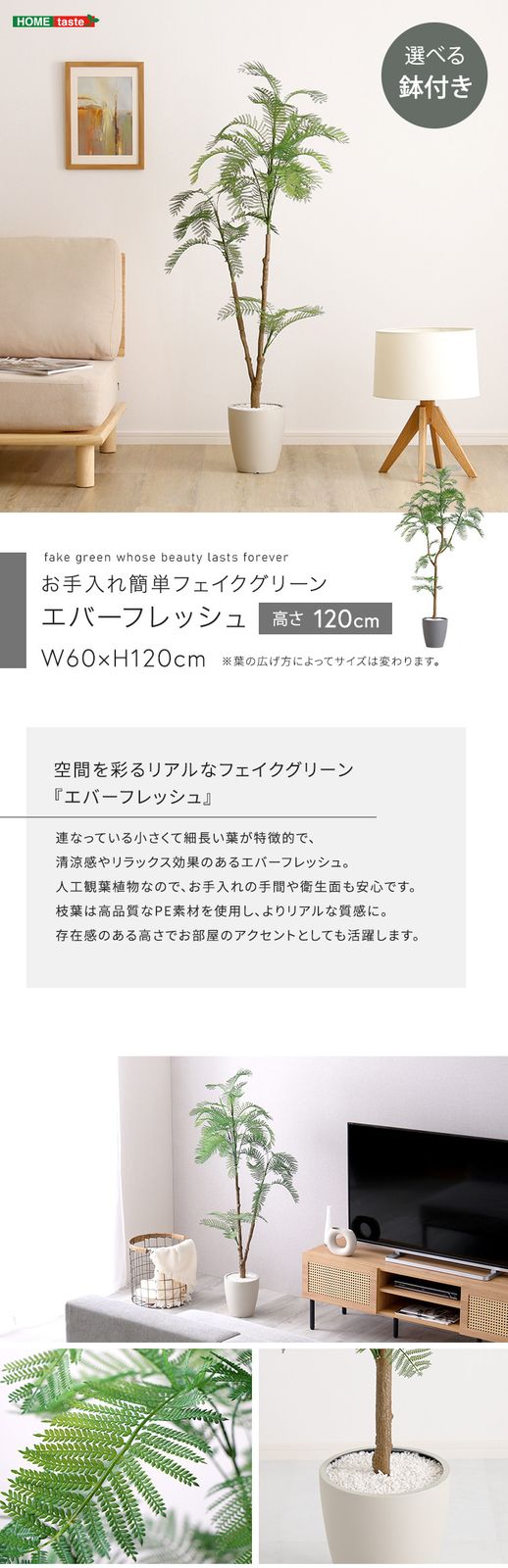 お手入れ簡単フェイクグリーン　エバーフレッシュ　Sサイズ(120cm)