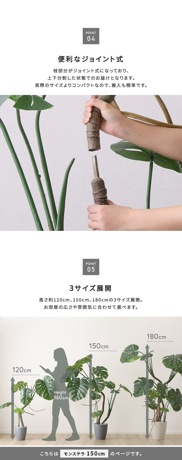 お手入れ簡単フェイクグリーン　モンステラ　Mサイズ(150cm)