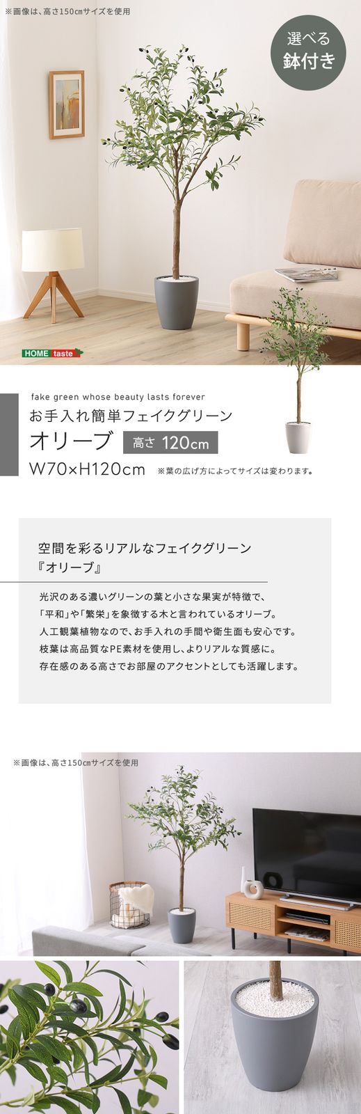 お手入れ簡単フェイクグリーン　オリーブ　Sサイズ(120cm)