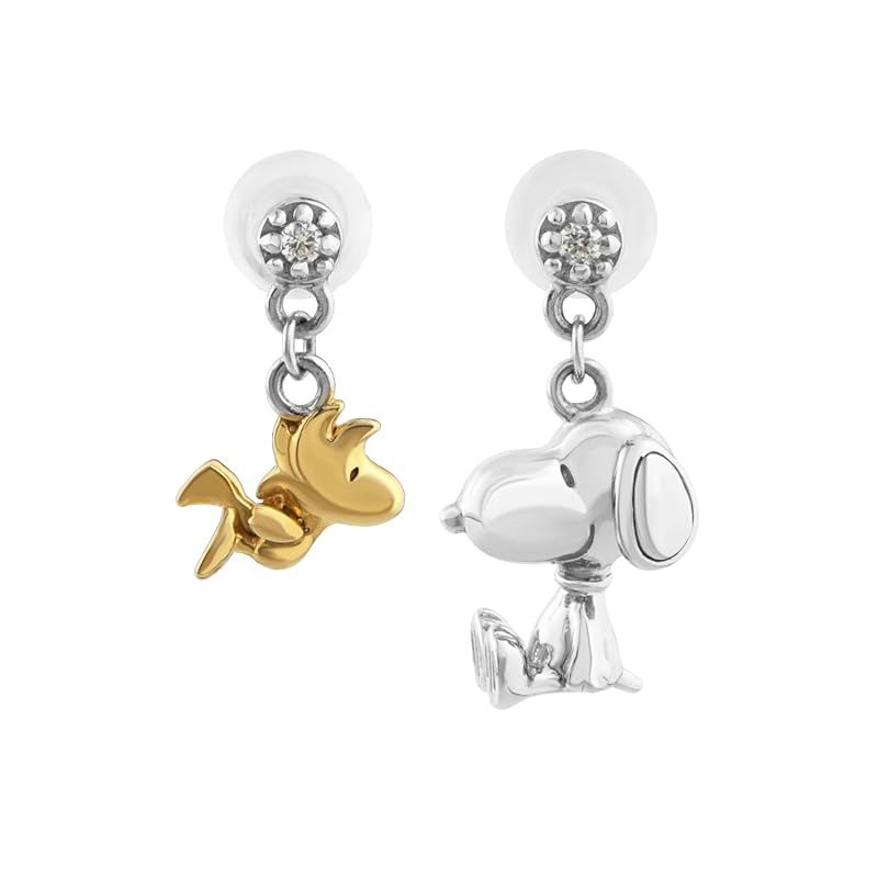 [] Limited Edition Snoopy Woodstock 3D Asymmetric Earrings 2P Silver 925 for Both Ears Official 0