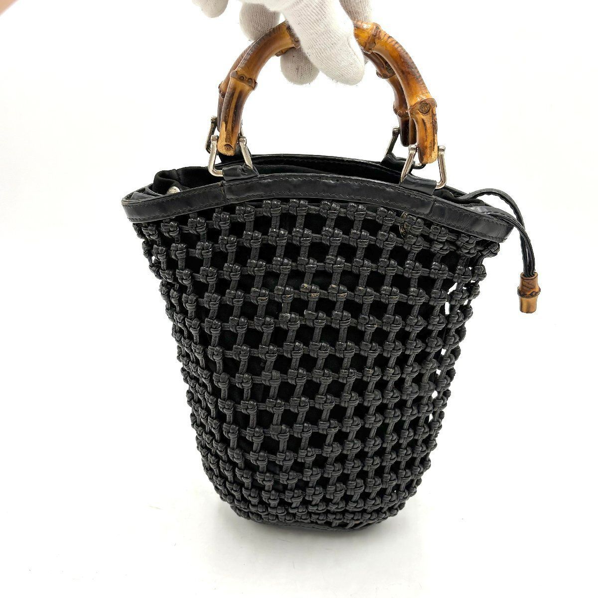 希少◎GUCCI グッチ トムフォード期 バンブー 編み込み 巾着