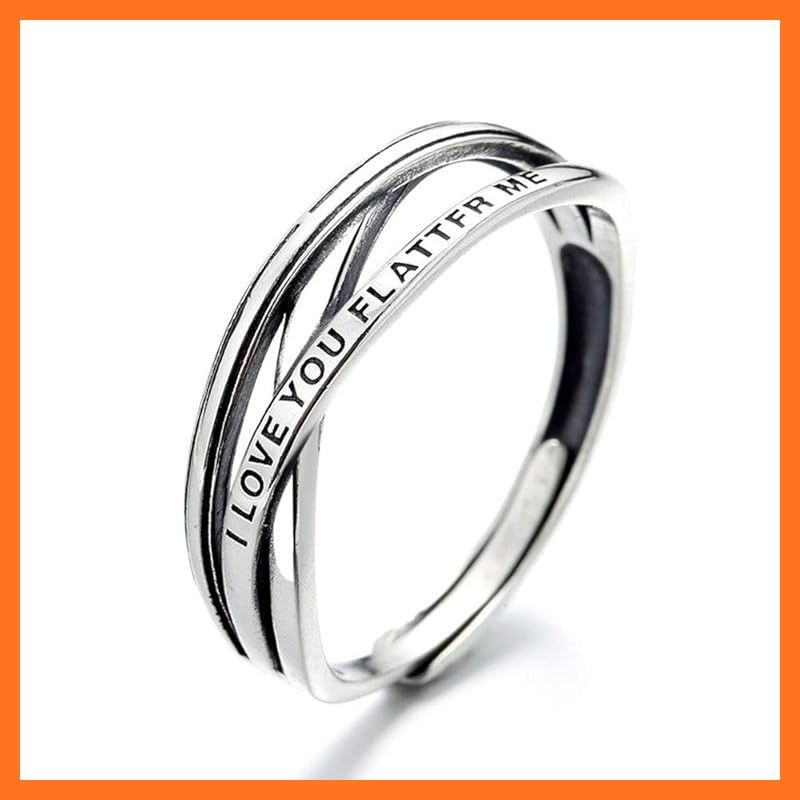 【新品】 [Rockyu] 指輪 レディース フリーサイズ シルバー925 リング インターリーブ 英文 刻印 純銀製 結婚指輪 婚約指輪 おしゃれ ニューヨークスタイル