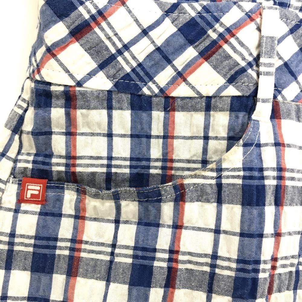 フィラゴルフ 半袖ハイネックワンピース ブルー×白 チェック ハーフ