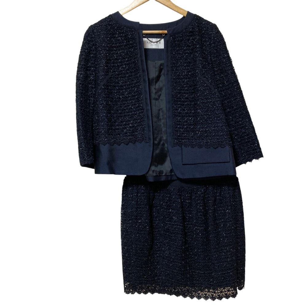 美品 ADORE アドーア ノーカラージャケット スカート セットアップ 38