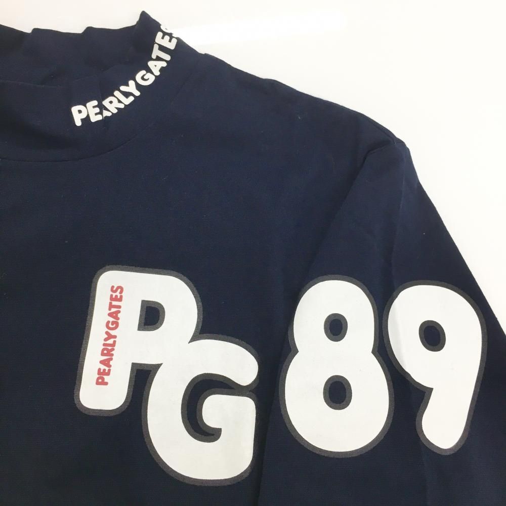 美品】パーリーゲイツ 半袖ハイネックシャツ ネイビー ネックロゴ