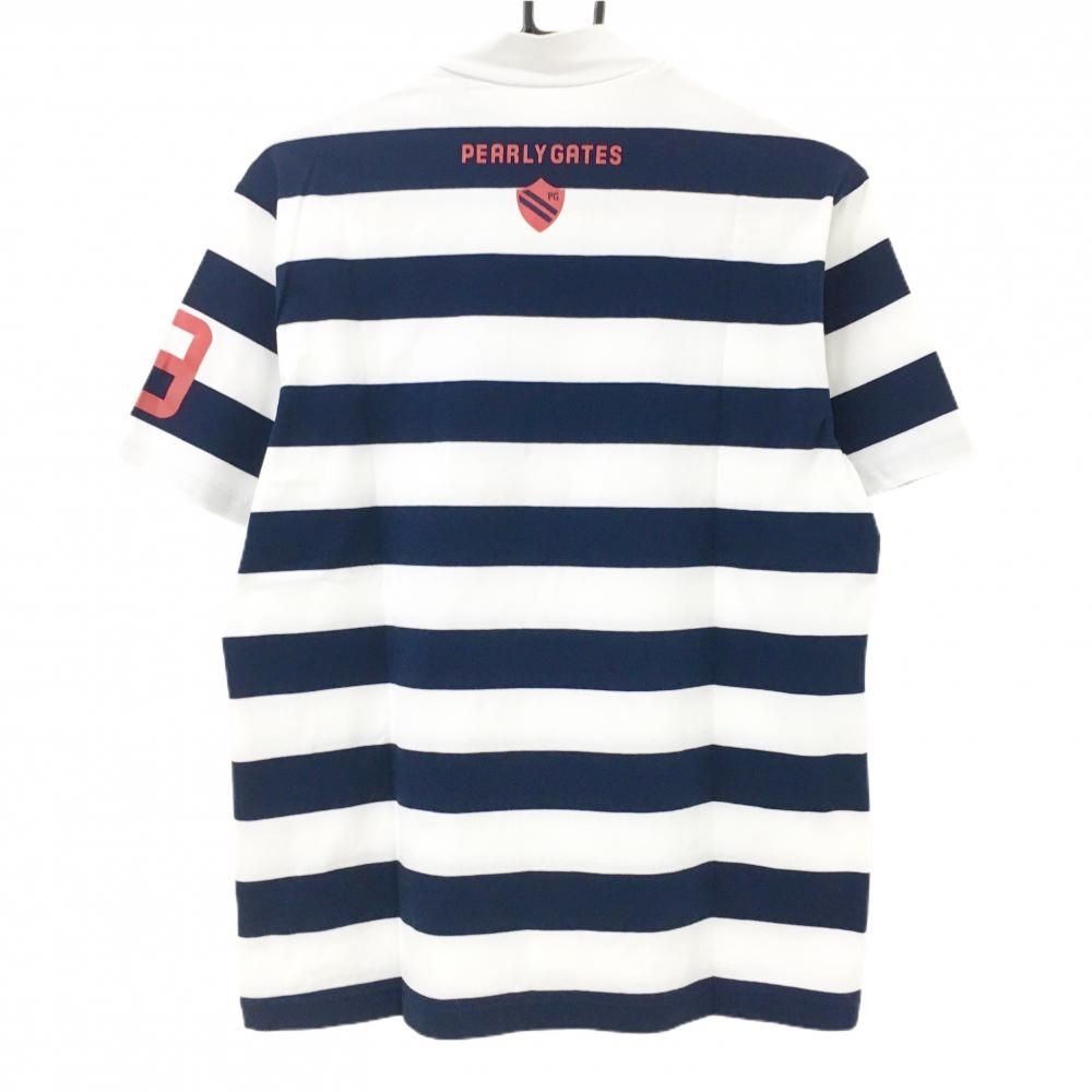 超美品】パーリーゲイツ 半袖ハイネックシャツ 白×ネイビー ボーダー