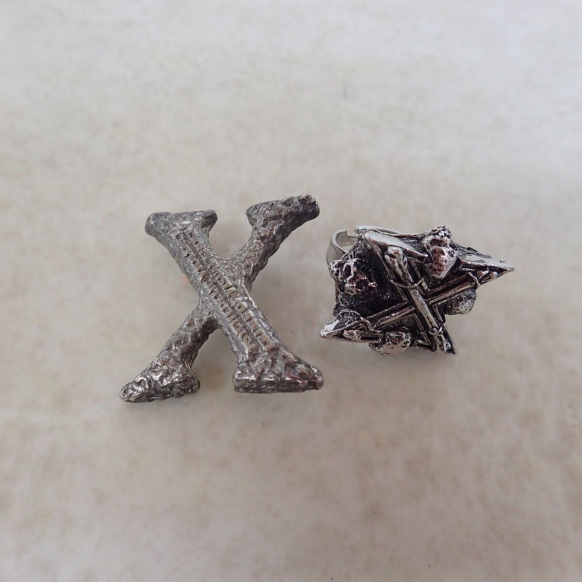 XJAPAN スカルリング/ピンバッジ シルバー まとめて2点セット【IO