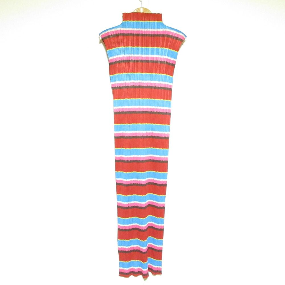 プリーツプリーズ イッセイミヤケ 横プリーツ ノースリーブ ワンピース 3 美品 PLEATS PLEASE ISSEY MIYAKE プリーツプリーズ イッセイミヤケ