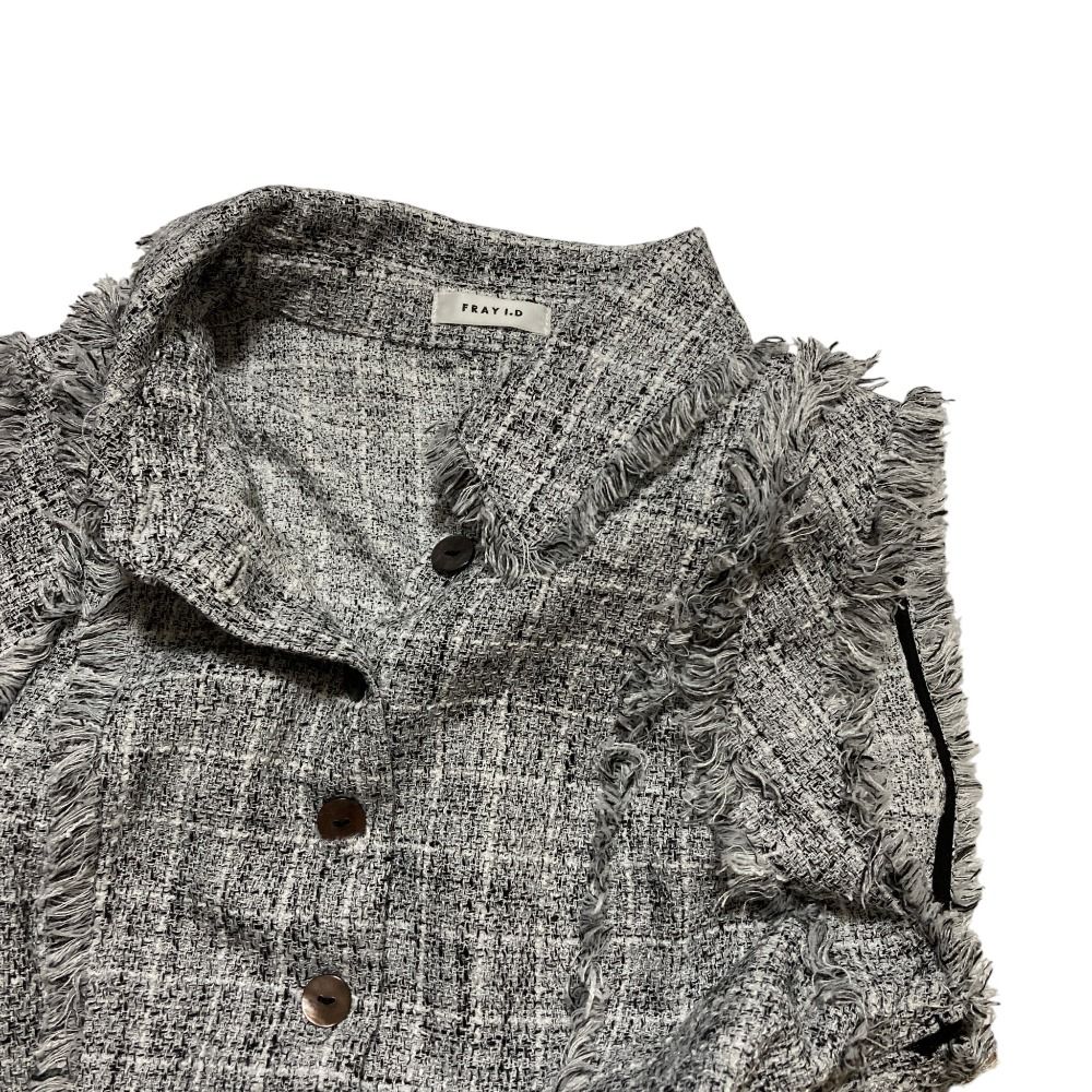 美品 25AW FRAY I.D フレイアイディー フリンジデザインツイードポロ