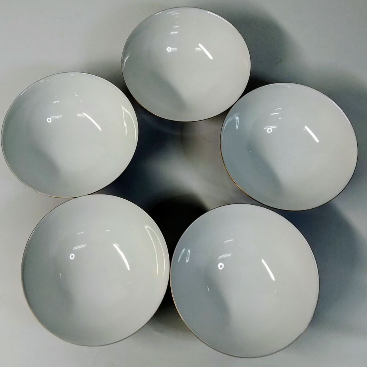 未使用・保管品】深川製磁 茶碗 5客揃 染付 ルリブドー 花柄 金彩 美術
