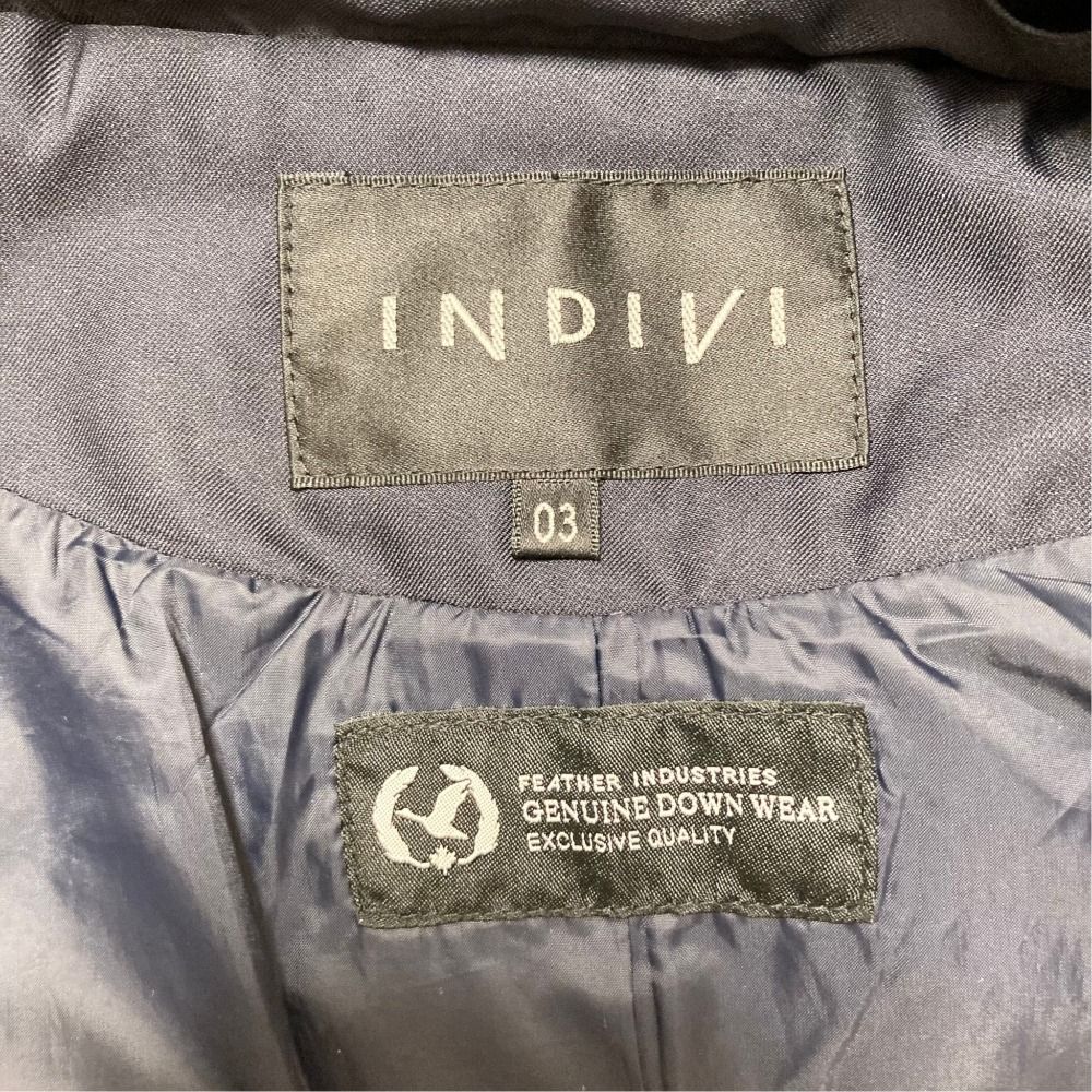 美品 INDIVI インディヴィ ブルーフォックスファー フーデッド ダウン