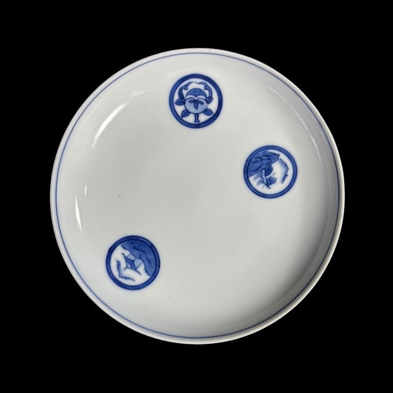4客セット】 江戸期 古伊万里 染付 丸紋 小皿 丸皿 銘々皿 和食器 陶器