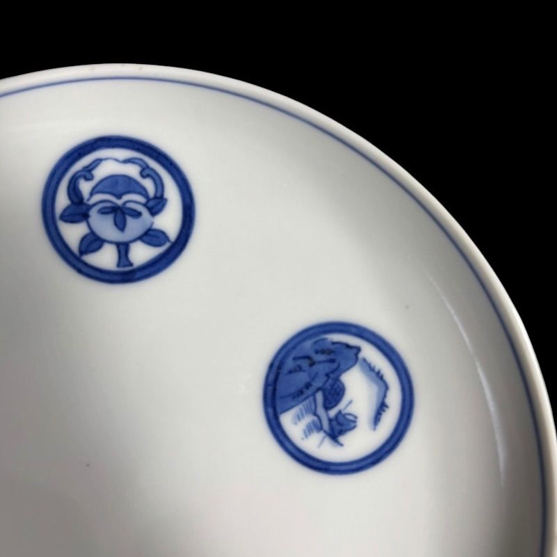 4客セット】 江戸期 古伊万里 染付 丸紋 小皿 丸皿 銘々皿 和食器 陶器