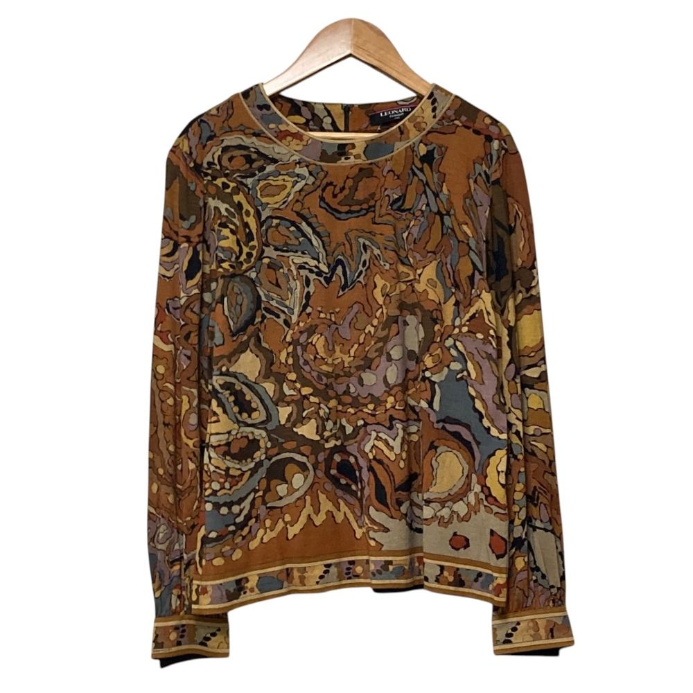 美品 LEONARD FASHION レオナールファッション ウールシルク 総柄