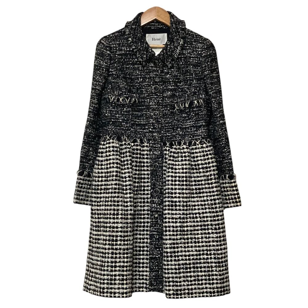 良品 Rene ルネ ツイード コート 6243470 サイズ36 ブラック ホワイト