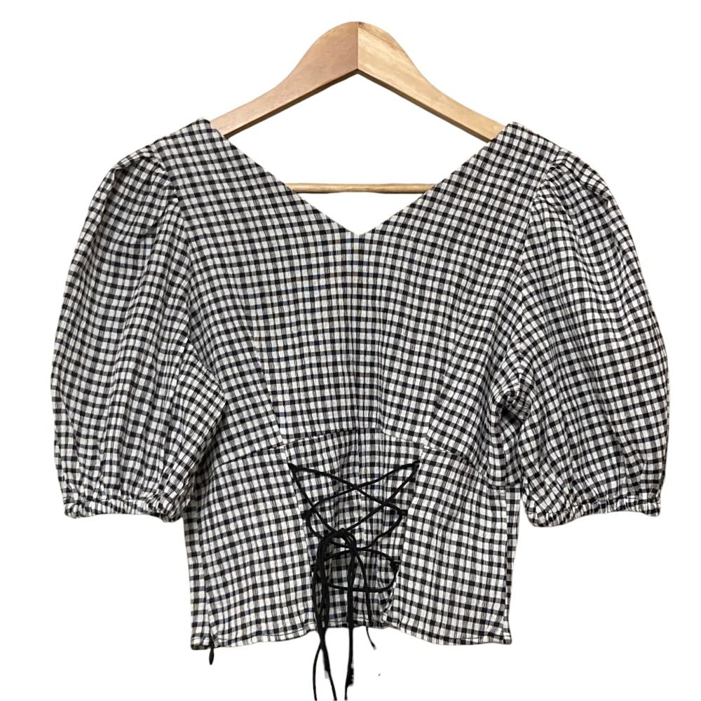 レディース 美品 Her lip to ハーリップトゥ Puff Sleeve Checked 