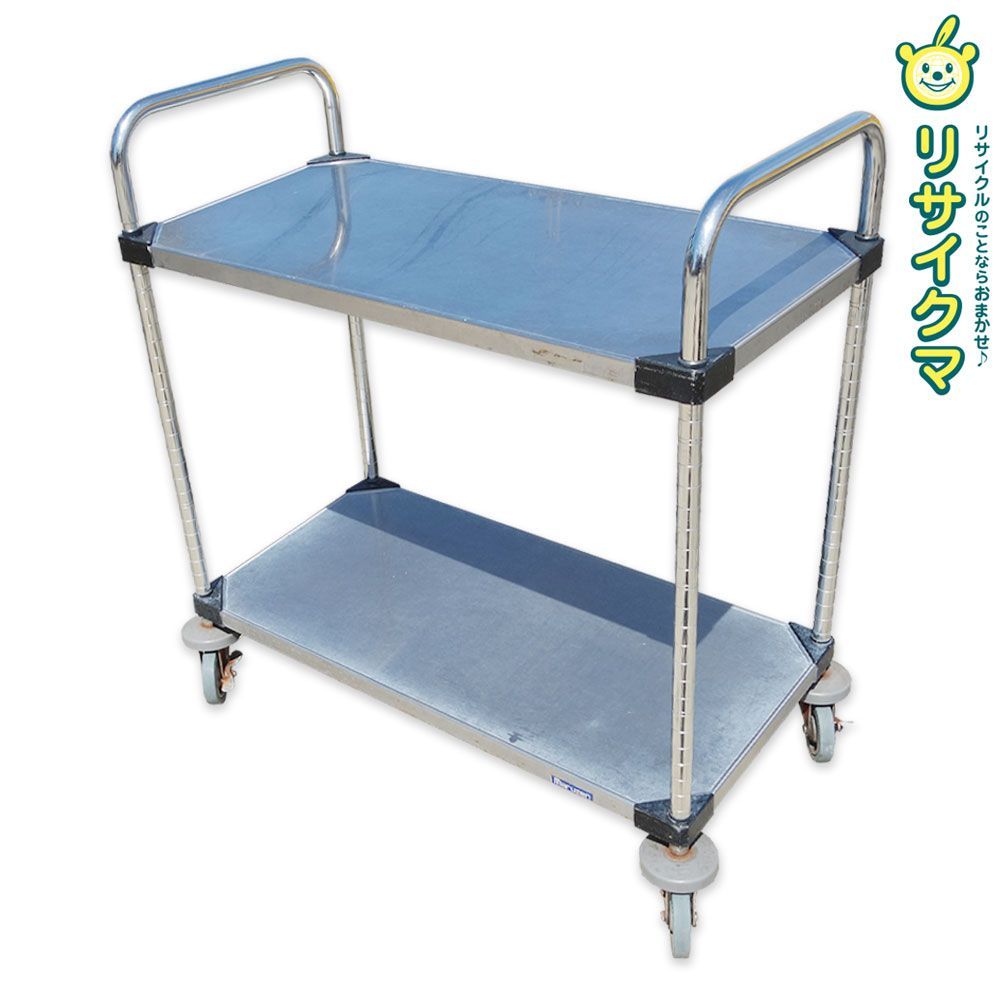 【中古】K▼マルゼン 業務用 厨房 作業台 棚 カート キャスター ステンレス 幅915×奥行460×高さ800～960 (Fe2095)