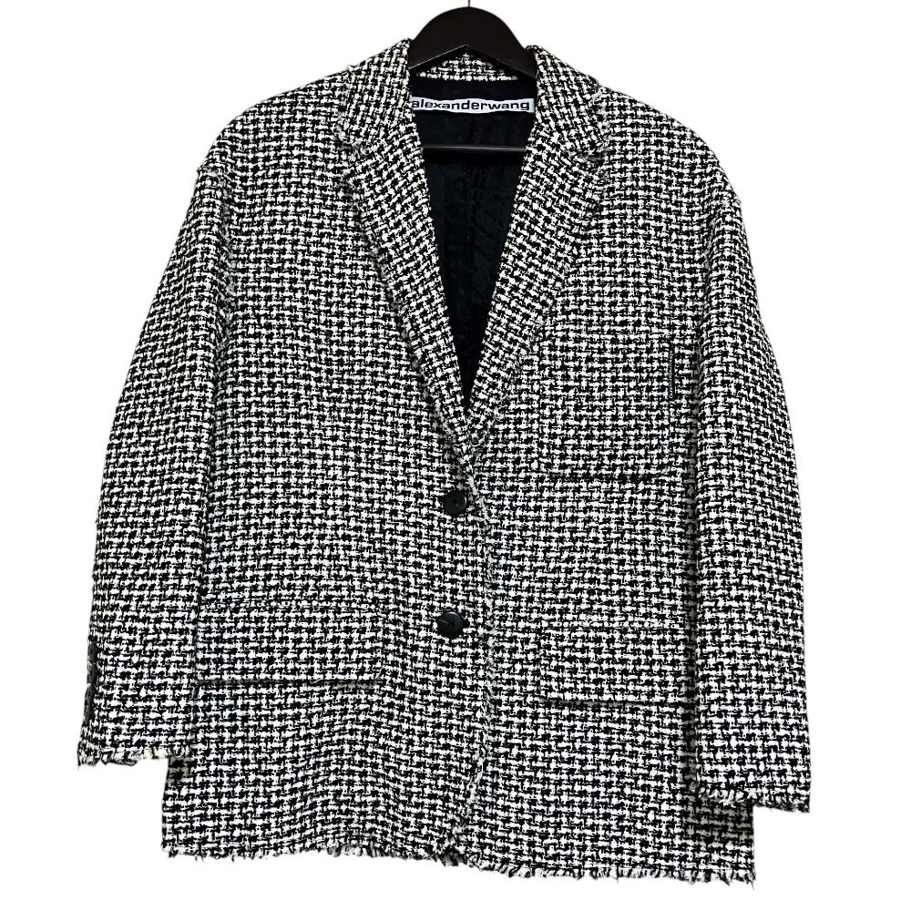 美品 Alexander Wang アレキサンダーワン ハウンドトゥース ツイード テーラードジャケット XSサイズ ブラック ホワイト レディース 古着 中古 USED - メルカリ