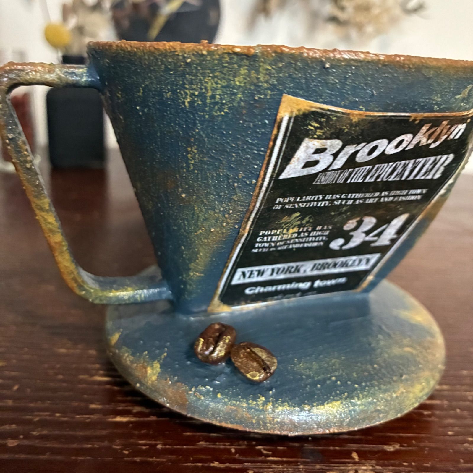 コーヒー豆付き🫘ドリッパー型リメイク鉢 (ミッドナイトブルー